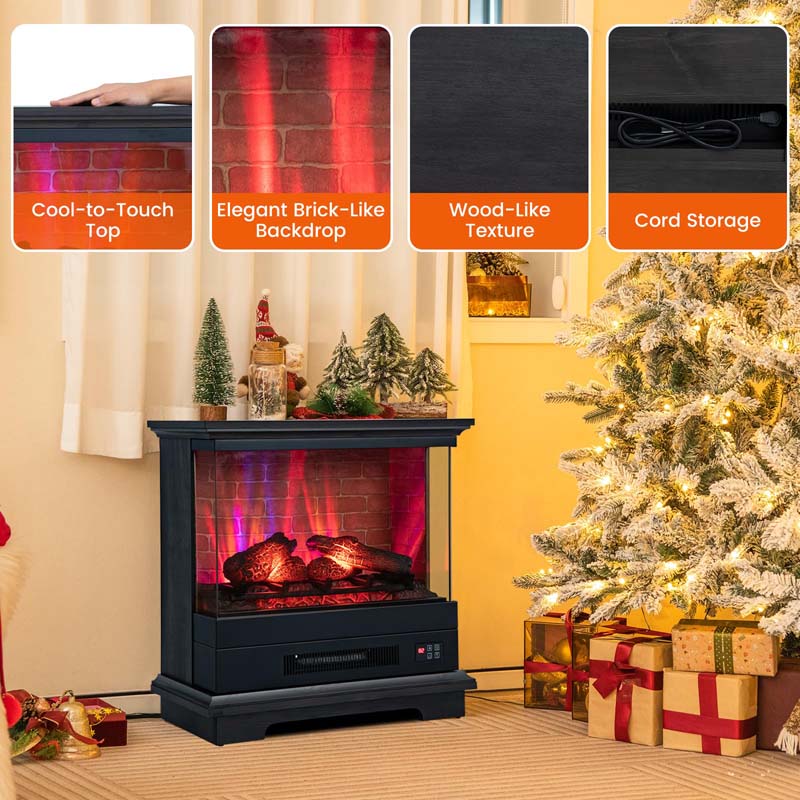 27" 3-Sided Glass View Electric Fireplace Heater 1400W Freestanding Fireplace Mantel with 7 Flame Effects, Remote Control