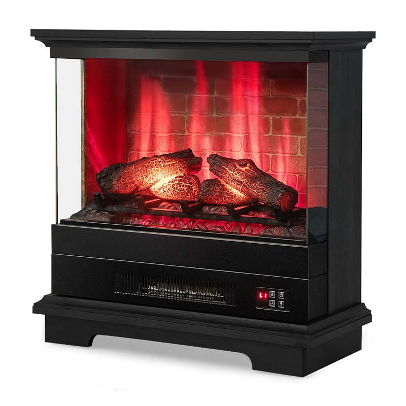 27" 3-Sided Glass View Electric Fireplace Heater 1400W Freestanding Fireplace Mantel with 7 Flame Effects, Remote Control