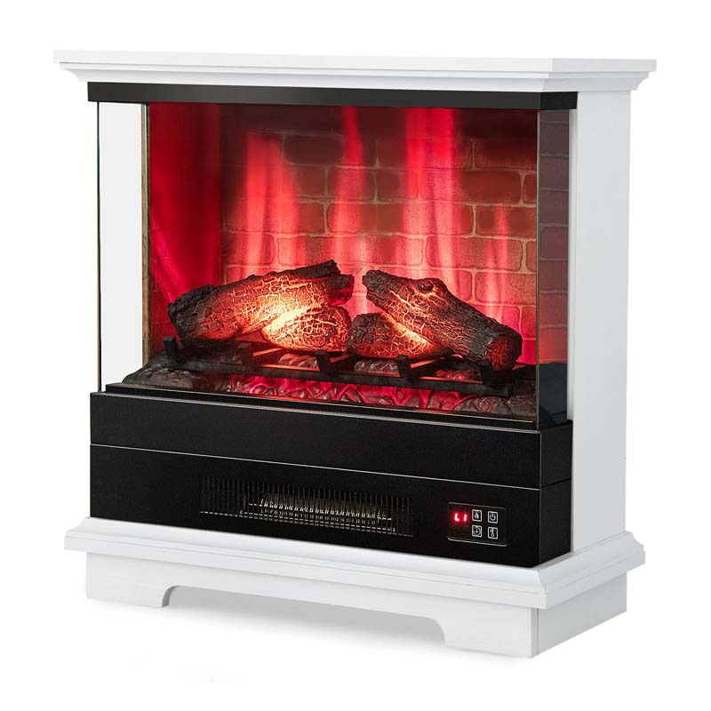 27" 3-Sided Glass View Electric Fireplace Heater 1400W Freestanding Fireplace Mantel with 7 Flame Effects, Remote Control