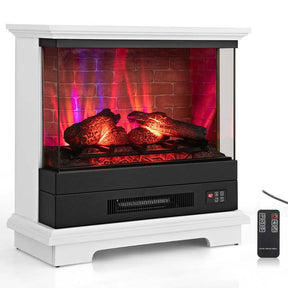 27" 3-Sided Glass View Electric Fireplace Heater 1400W Freestanding Fireplace Mantel with 7 Flame Effects, Remote Control