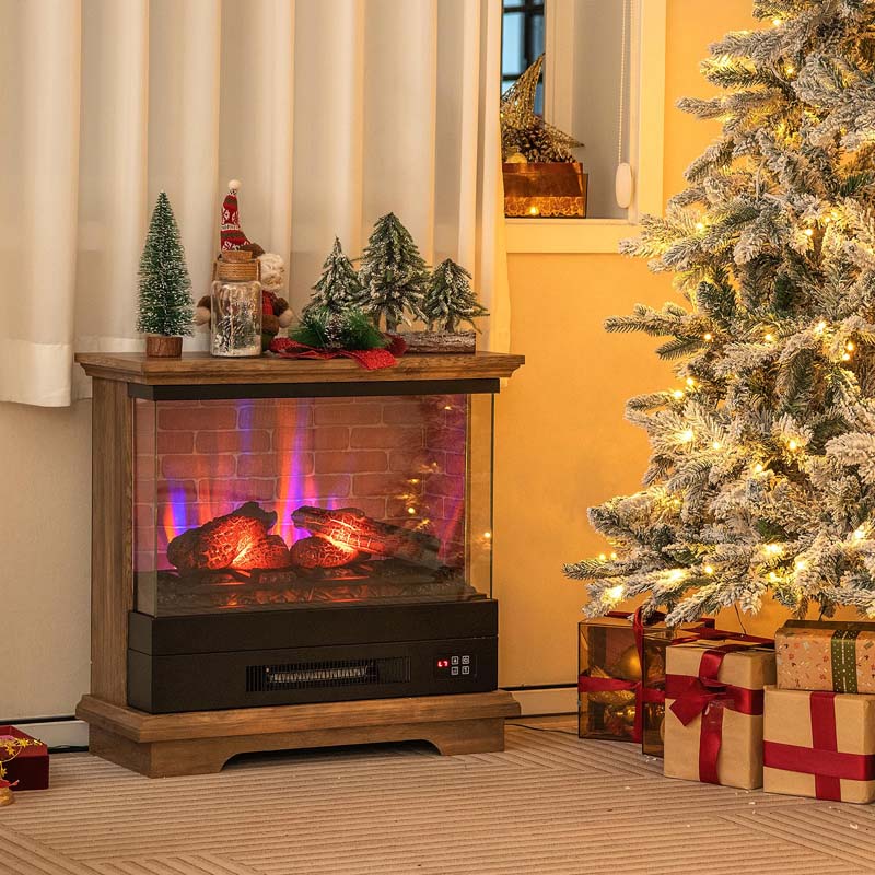 27" 3-Sided Glass View Electric Fireplace Heater 1400W Freestanding Fireplace Mantel with 7 Flame Effects, Remote Control