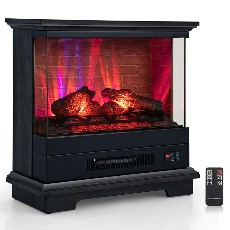 27" 3-Sided Glass View Electric Fireplace Heater 1400W Freestanding Fireplace Mantel with 7 Flame Effects, Remote Control