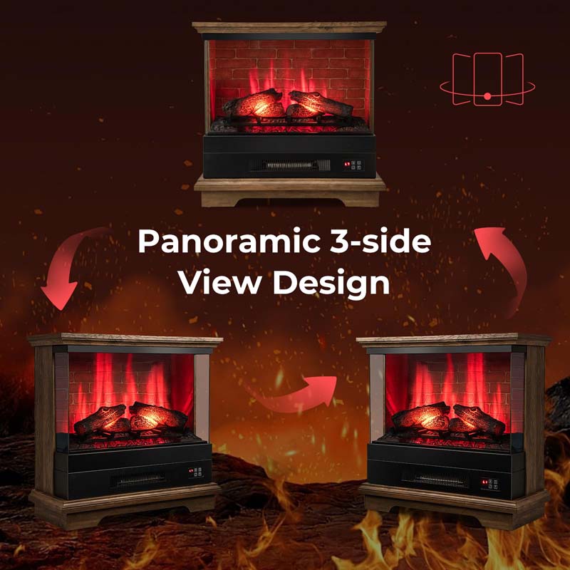 27" 3-Sided Glass View Electric Fireplace Heater 1400W Freestanding Fireplace Mantel with 7 Flame Effects, Remote Control