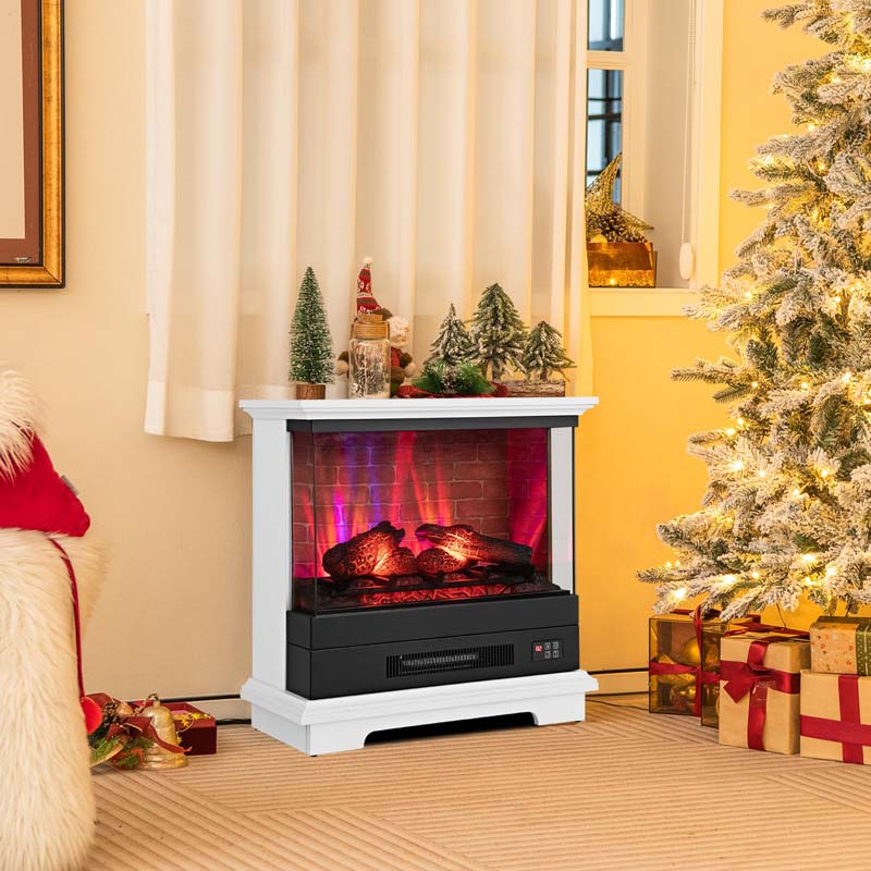 27" 3-Sided Glass View Electric Fireplace Heater 1400W Freestanding Fireplace Mantel with 7 Flame Effects, Remote Control