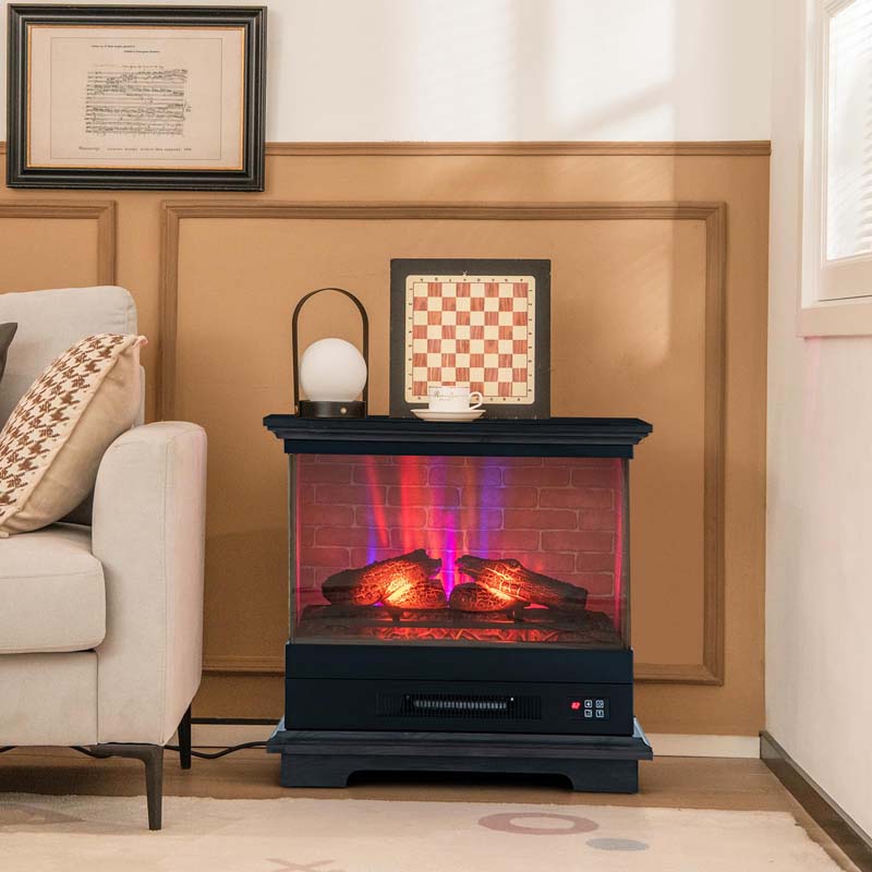 27" 3-Sided Glass View Electric Fireplace Heater 1400W Freestanding Fireplace Mantel with 7 Flame Effects, Remote Control