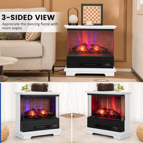 27" 3-Sided Glass View Electric Fireplace Heater 1400W Freestanding Fireplace Mantel with 7 Flame Effects, Remote Control
