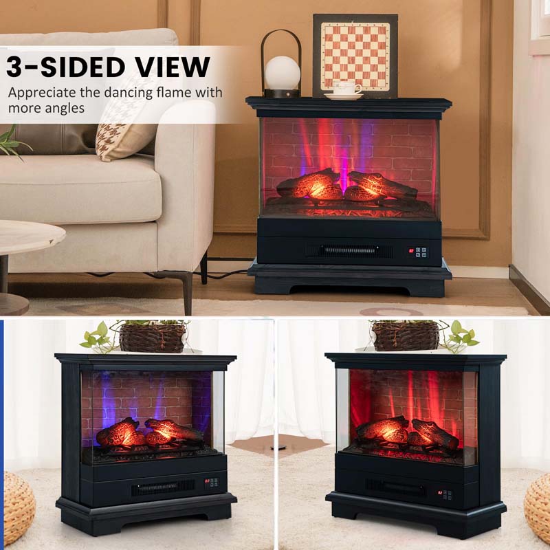 27" 3-Sided Glass View Electric Fireplace Heater 1400W Freestanding Fireplace Mantel with 7 Flame Effects, Remote Control