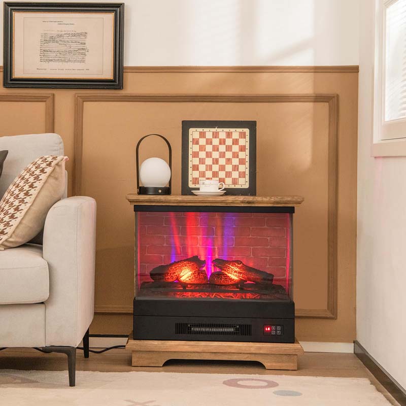 27" 3-Sided Glass View Electric Fireplace Heater 1400W Freestanding Fireplace Mantel with 7 Flame Effects, Remote Control