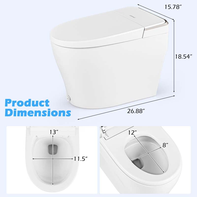 26.9" x 15.8" x 18.5" Elongated Smart Toilet with Built-In Bidet, Bidet Toilet with Heat, Dryer, Night Light, Auto Open/Close, Foot Sensor, 1.28 GPF Automatic/Blackout Flush