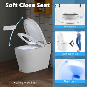 26.9" x 15.8" x 18.5" Elongated Smart Toilet with Built-In Bidet, Bidet Toilet with Heat, Dryer, Night Light, Auto Open/Close, Foot Sensor, 1.28 GPF Automatic/Blackout Flush