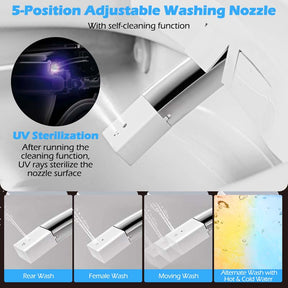 26.9" x 15.8" x 18.5" Elongated Smart Toilet with Built-In Bidet, Bidet Toilet with Heat, Dryer, Night Light, Auto Open/Close, Foot Sensor, 1.28 GPF Automatic/Blackout Flush