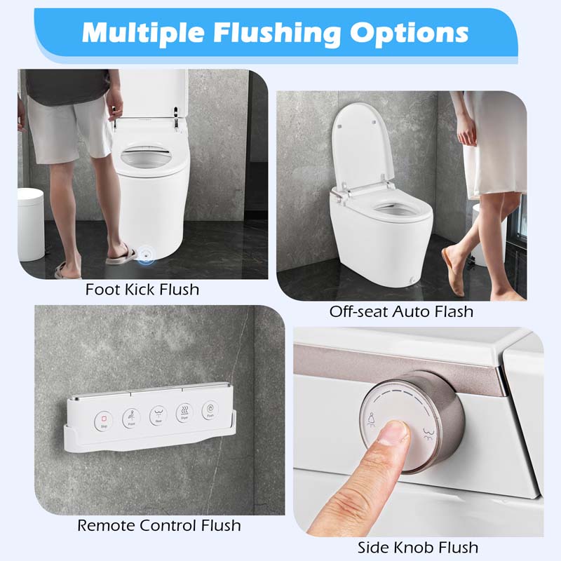 26.9" x 15.8" x 18.5" Elongated Smart Toilet with Built-In Bidet, Bidet Toilet with Heat, Dryer, Night Light, Auto Open/Close, Foot Sensor, 1.28 GPF Automatic/Blackout Flush