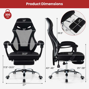 Mesh Office Chair Ergonomic Desk Chair with Footrest and Tilting Backrest, High Back Recliner Swivel Task Chair for Home Office