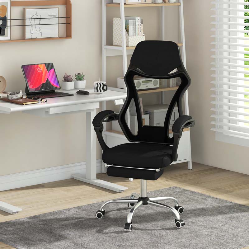 Mesh Office Chair Ergonomic Desk Chair with Footrest and Tilting Backrest, High Back Recliner Swivel Task Chair for Home Office