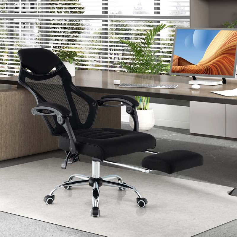 Mesh Office Chair Ergonomic Desk Chair with Footrest and Tilting Backrest, High Back Recliner Swivel Task Chair for Home Office