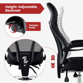 Mesh Office Chair Ergonomic Desk Chair with Footrest and Tilting Backrest, High Back Recliner Swivel Task Chair for Home Office