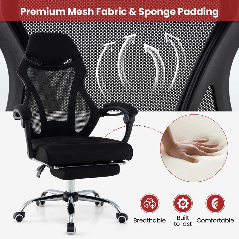 Mesh Office Chair Ergonomic Desk Chair with Footrest and Tilting Backrest, High Back Recliner Swivel Task Chair for Home Office