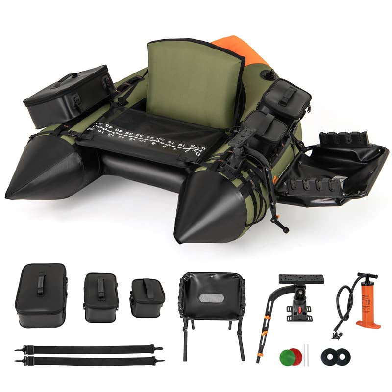 350LBS Inflatable Belly Boat with Fish Finder Holder, Rod Rack, Fish Ruler, Storage Boxes, Portable Backpack Fishing Float Tube