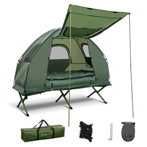 5-in-1 Off-Ground Tent Cot 1-Person Foldable Camping Bed Tent with Awning, Air Mattress, Sleeping Bag, Carrying Bag