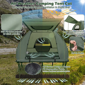 5-in-1 Off-Ground Tent Cot 2-Person Foldable Camping Bed Tent with Awning, Air Mattress, Sleeping Bag, Carrying Bag