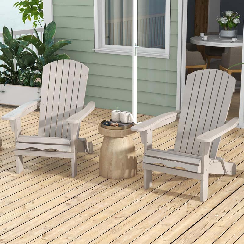 Set of 2 Wooden Foldable Adirondack Chairs w/High Back & Wide Armrests, Weather Resistant Fire Pit Chairs for Porch Lawn Poolside