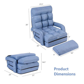 Folding Lazy Sofa Floor Chair with 6-Position Adjustable Backrest Lumbar Pillow & Armrests, Assembly-Free Indoor Chaise Lounge Sofa