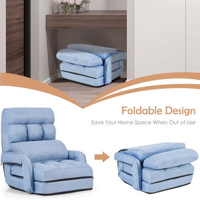 Folding Lazy Sofa Floor Chair with 6-Position Adjustable Backrest Lumbar Pillow & Armrests, Assembly-Free Indoor Chaise Lounge Sofa