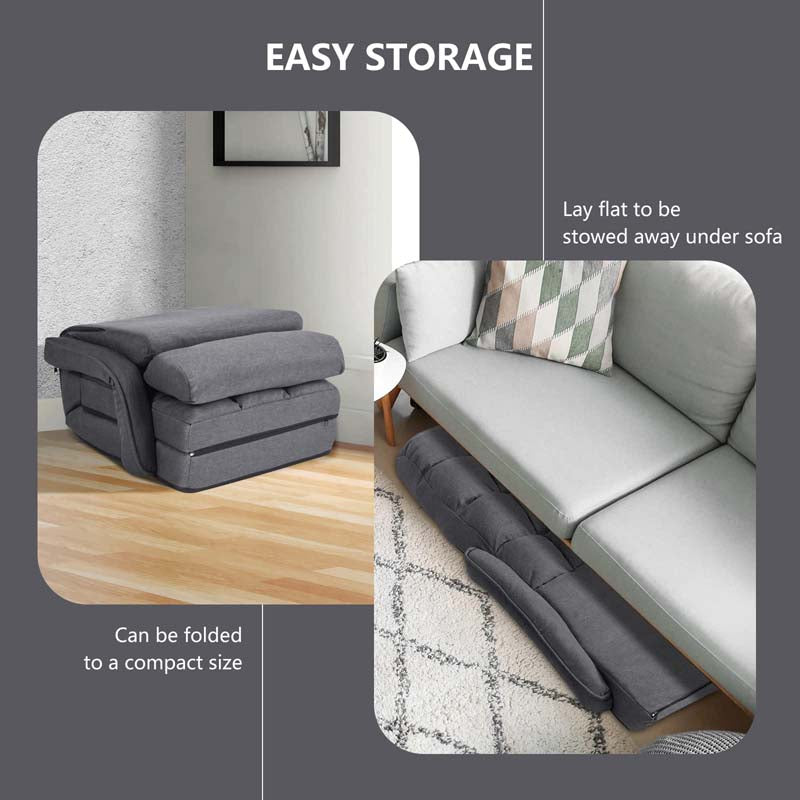 Folding Lazy Sofa Floor Chair with 6-Position Adjustable Backrest Lumbar Pillow & Armrests, Assembly-Free Indoor Chaise Lounge Sofa