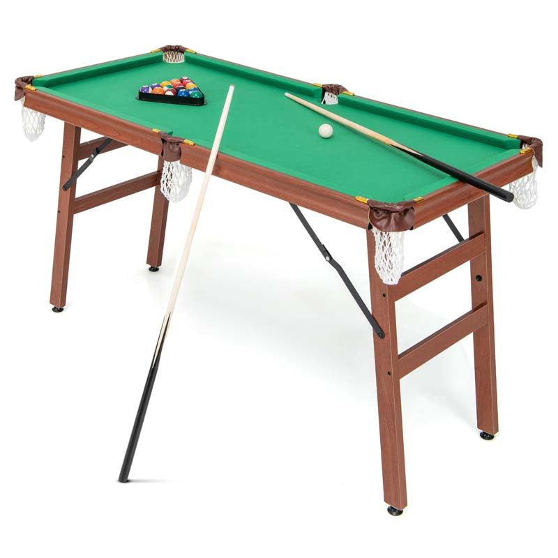 55" Foldable Pool Table with 2 Cue Sticks, Full Balls Set, Portable Billiard Tables for Kids Adults Family Indoor Game Room
