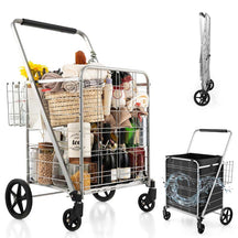 27.5 Gallon Jumbo Folding Shopping Cart with Waterproof Liner & Double Basket, Heavy Duty Portable Utility Cart for Grocery Market Laundry