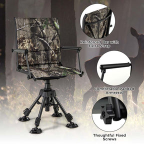 360° Swivel Silent Folding Hunting Blind Chair for Shooting Fishing, Portable Sniper Seat with 4 Adjustable Legs, All-Terrain Foot Pads