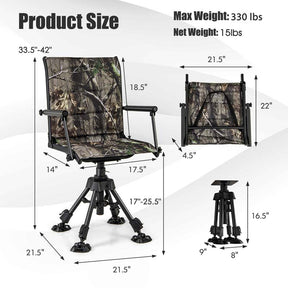 360° Swivel Silent Folding Hunting Blind Chair for Shooting Fishing, Portable Sniper Seat with 4 Adjustable Legs, All-Terrain Foot Pads