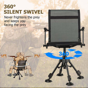 360° Swivel Silent Folding Hunting Blind Chair for Shooting Fishing, Portable Sniper Seat with 4 Adjustable Legs, All-Terrain Foot Pads