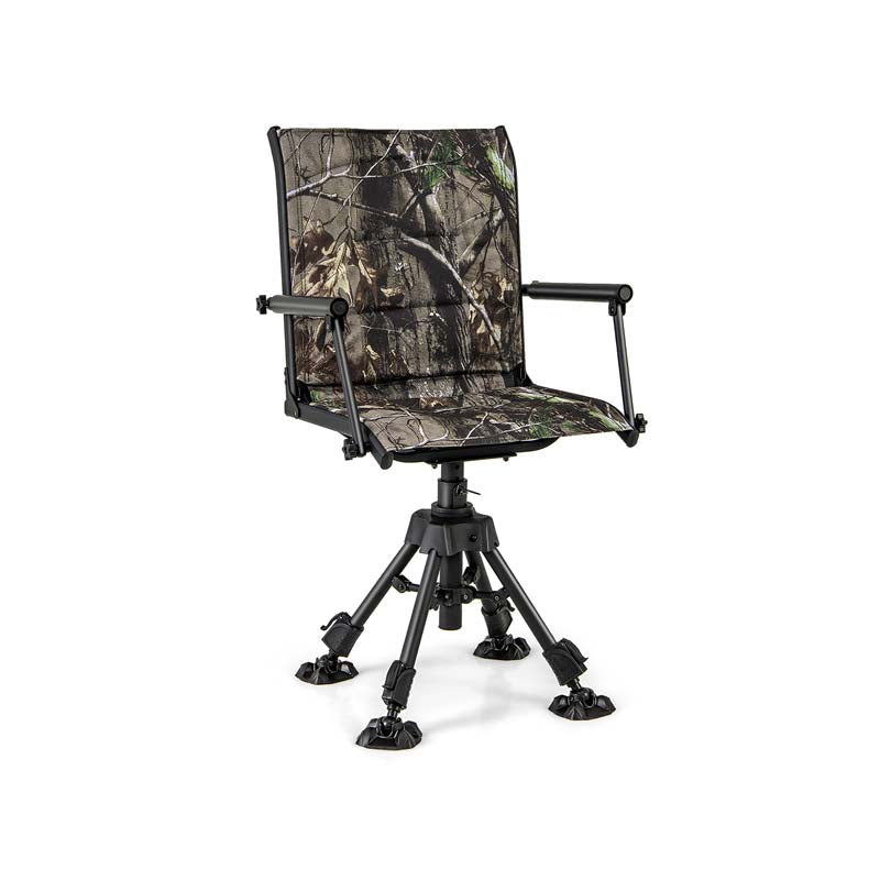 360° Swivel Silent Folding Hunting Blind Chair for Shooting Fishing, Portable Sniper Seat with 4 Adjustable Legs, All-Terrain Foot Pads