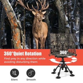 360° Swivel Silent Folding Hunting Blind Chair for Shooting Fishing, Portable Sniper Seat with 4 Adjustable Legs, All-Terrain Foot Pads