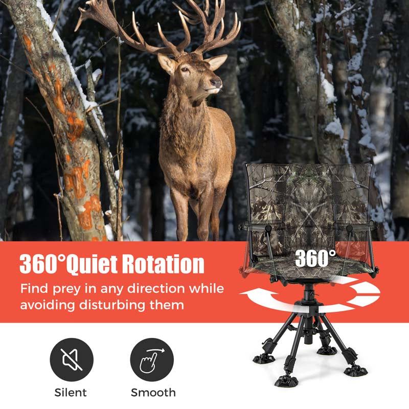 360° Swivel Silent Folding Hunting Blind Chair for Shooting Fishing, Portable Sniper Seat with 4 Adjustable Legs, All-Terrain Foot Pads