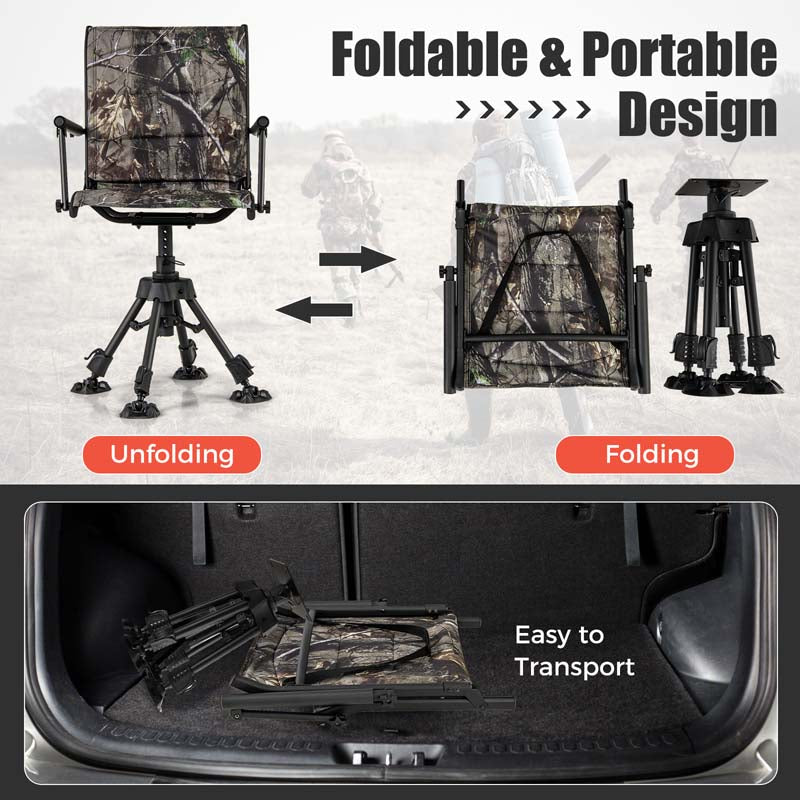 360° Swivel Silent Folding Hunting Blind Chair for Shooting Fishing, Portable Sniper Seat with 4 Adjustable Legs, All-Terrain Foot Pads