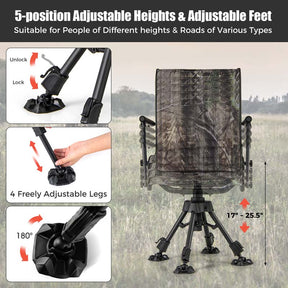 360° Swivel Silent Folding Hunting Blind Chair for Shooting Fishing, Portable Sniper Seat with 4 Adjustable Legs, All-Terrain Foot Pads