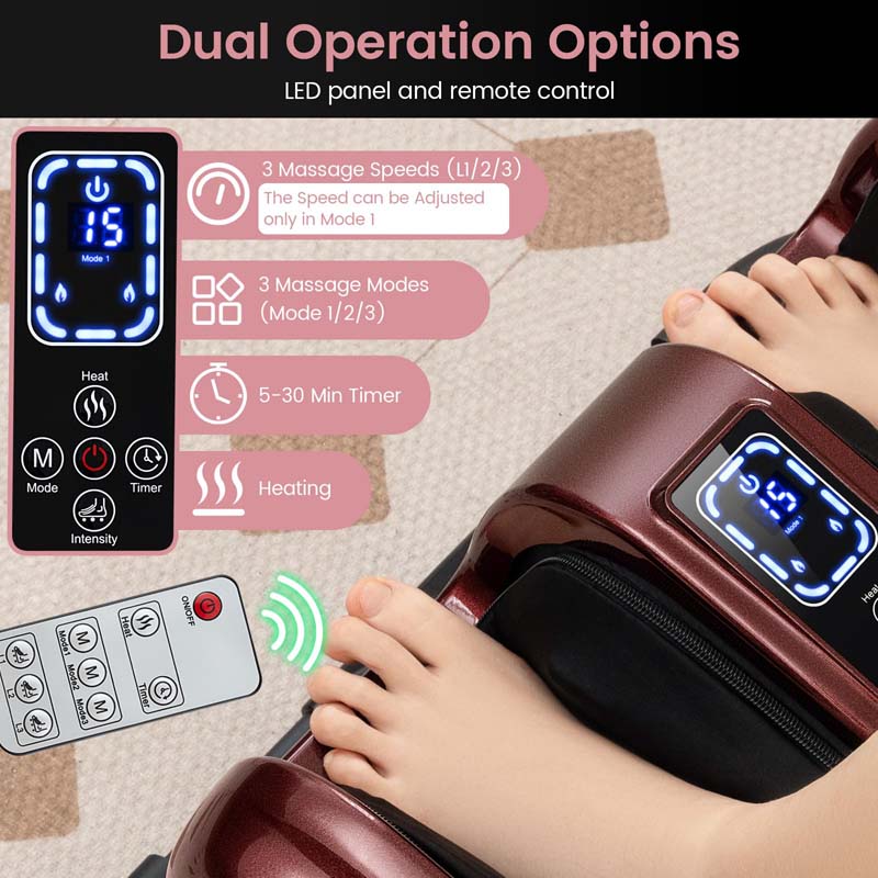 Foot Massager with Heat, 3 Massage Modes & Speed, 360° Adjustable Stand, Remote, Shiatsu Leg Massager for Feet Calf Arms Relax