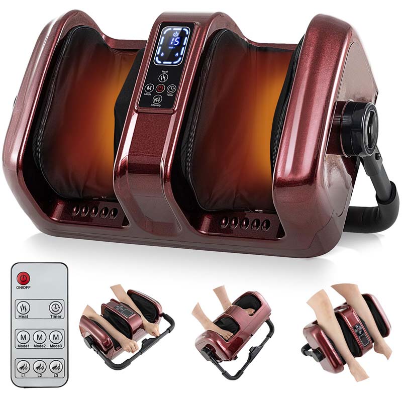 Foot Massager with Heat, 3 Massage Modes & Speed, 360° Adjustable Stand, Remote, Shiatsu Leg Massager for Feet Calf Arms Relax