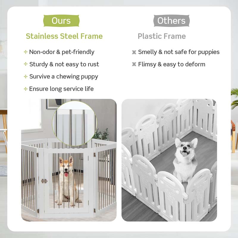 Multi-Shape Freestanding Pet Gate Playpen 144" Extra Wide Foldable Dog Gate Fence Barrier with 6 Panels, 4 Support Feet
