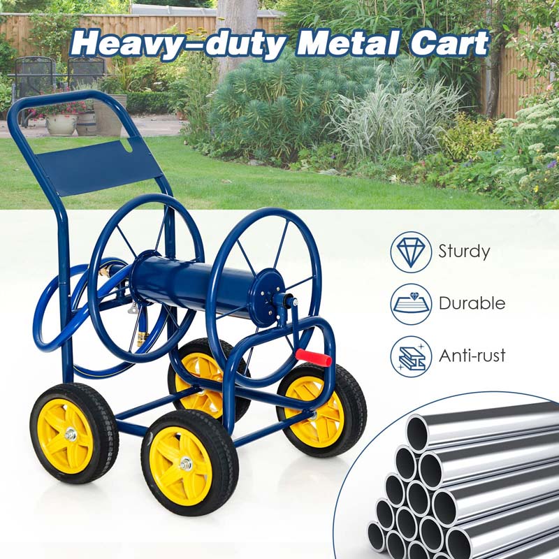 Garden Hose Reel Cart Holds 330 FT of 3/4" or 5/8” & 400 FT of 1/2" Hose, Heavy Duty Yard Water Planting Cart