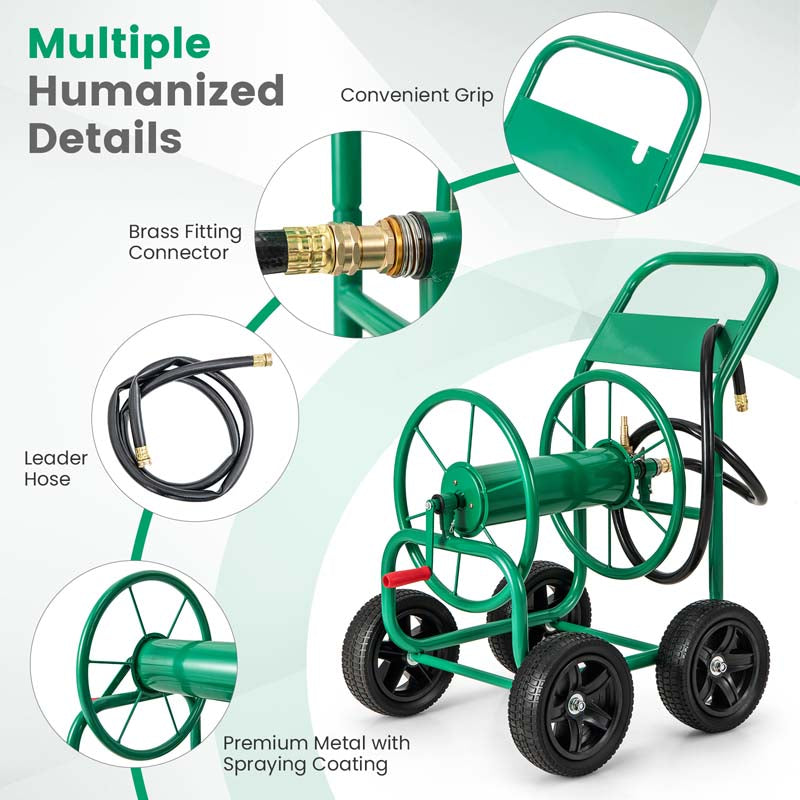 Green Garden Hose Reel Cart with Non-slip Grip, Outdoor Mobile Water Hose Cart, Hold 330 FT of 5/8" or 3/4", 400 FT of 1/2" Hose