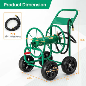 Green Garden Hose Reel Cart with Non-slip Grip, Outdoor Mobile Water Hose Cart, Hold 330 FT of 5/8" or 3/4", 400 FT of 1/2" Hose