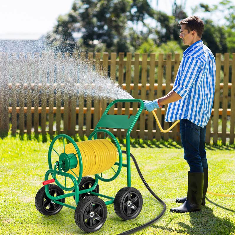 Green Garden Hose Reel Cart with Non-slip Grip, Outdoor Mobile Water Hose Cart, Hold 330 FT of 5/8" or 3/4", 400 FT of 1/2" Hose