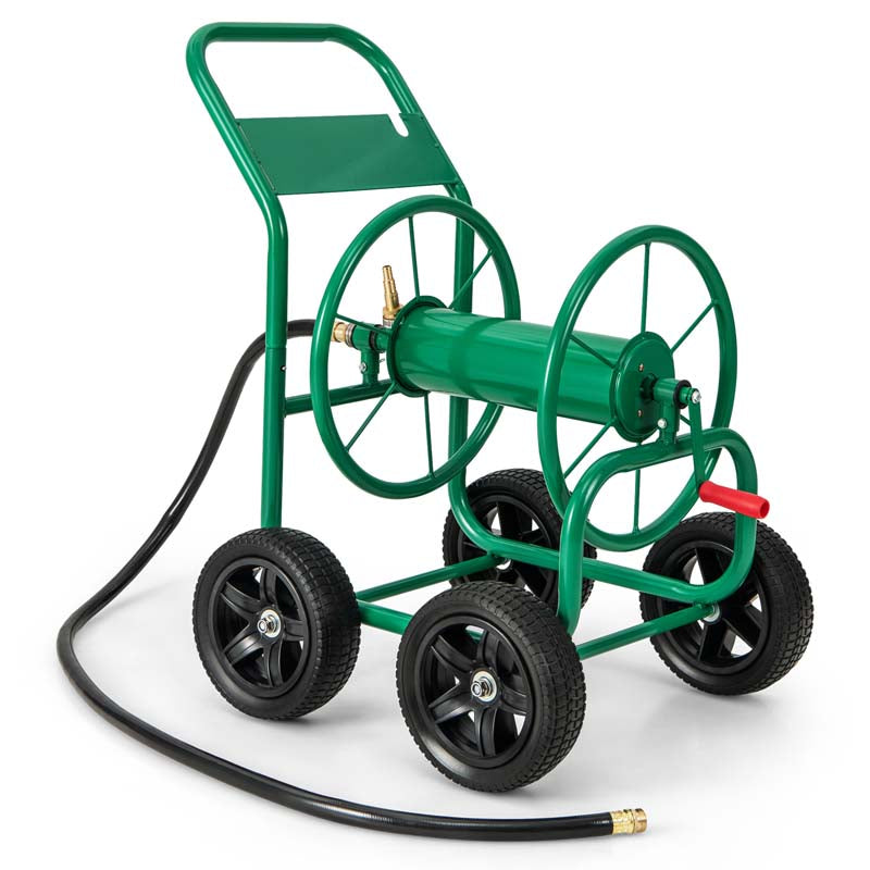 Green Garden Hose Reel Cart with Non-slip Grip, Outdoor Mobile Water Hose Cart, Hold 330 FT of 5/8" or 3/4", 400 FT of 1/2" Hose