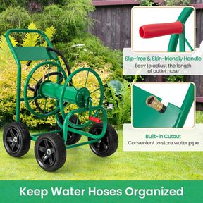 Green Garden Hose Reel Cart with Non-slip Grip, Outdoor Mobile Water Hose Cart, Hold 330 FT of 5/8" or 3/4", 400 FT of 1/2" Hose