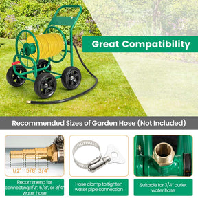 Green Garden Hose Reel Cart with Non-slip Grip, Outdoor Mobile Water Hose Cart, Hold 330 FT of 5/8" or 3/4", 400 FT of 1/2" Hose