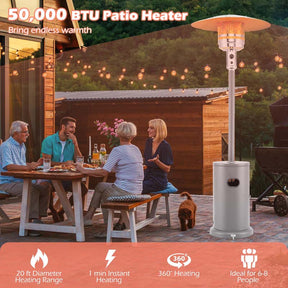 50,000 BTU Propane Outdoor Heater, Round Patio Heater with Stainless Steel Burner, Tip-Over, Flame-Out Protection, Wheels, CSA Certificated