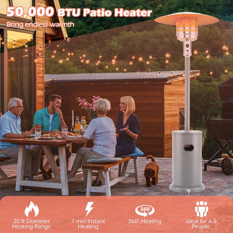 50,000 BTU Propane Outdoor Heater, Round Patio Heater with Stainless Steel Burner, Tip-Over, Flame-Out Protection, Wheels, CSA Certificated